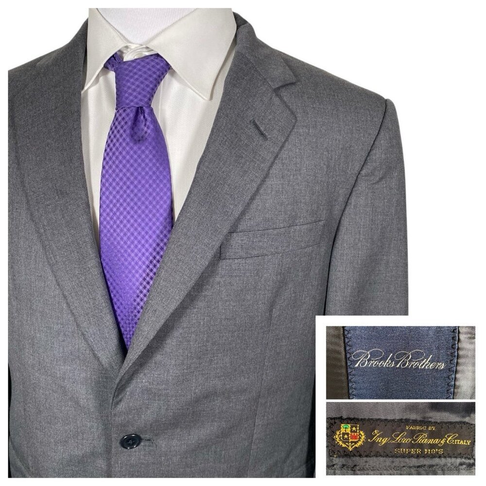 Brooks Brothers Loro Piana Super 110's Worsted Wool Blazer 42R Grey Sport Jacket